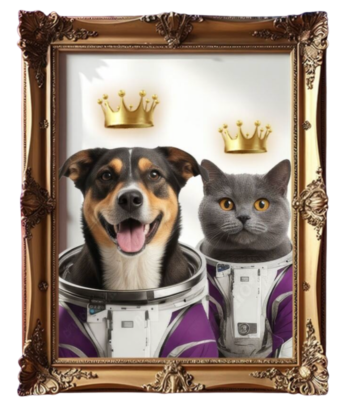 Perro y gato astronautas con corona — LAIKA Member