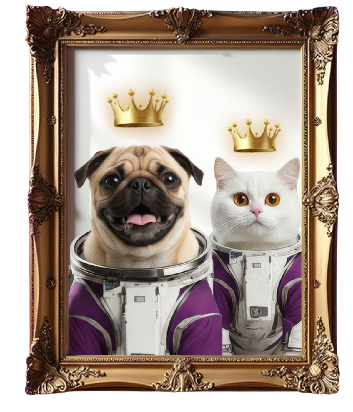 Perro y gato astronautas con corona — LAIKA Member